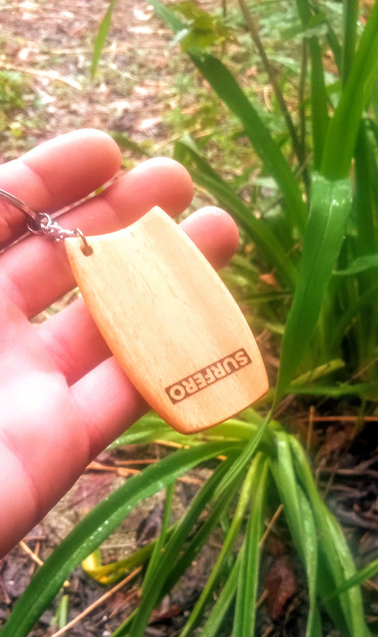 Wooden bodyboard keychain - Handmade surfing accessory from Italy