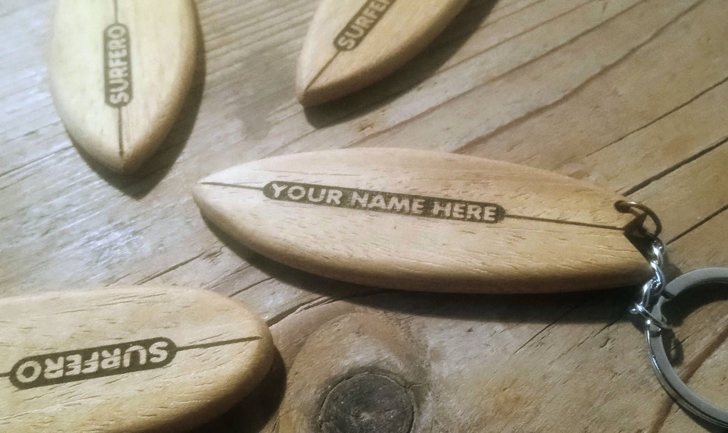 Custom Wooden Surf Keychain - Personalized with Your Name